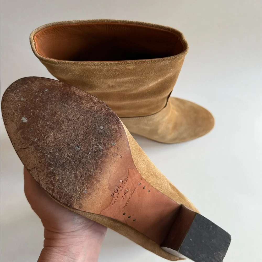 Polo Ralph Lauren Brindley Tan Suede Boot with stacked heel Size 7.5 - Picture 7 of 8